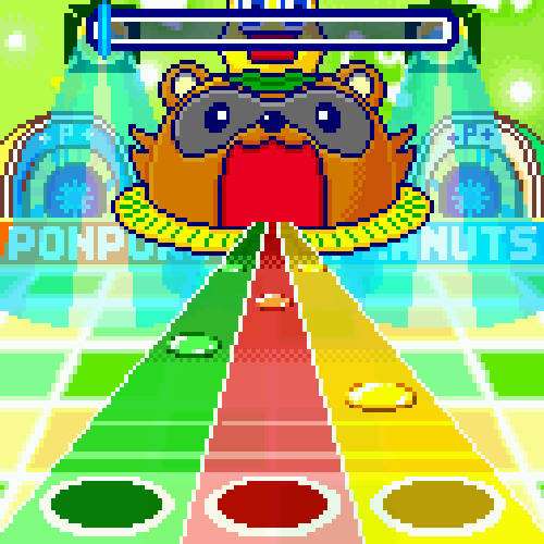 Imagem mostrando notas descendo por três faixas coloridas