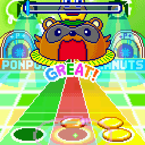 A scene where notes flow and you press a button