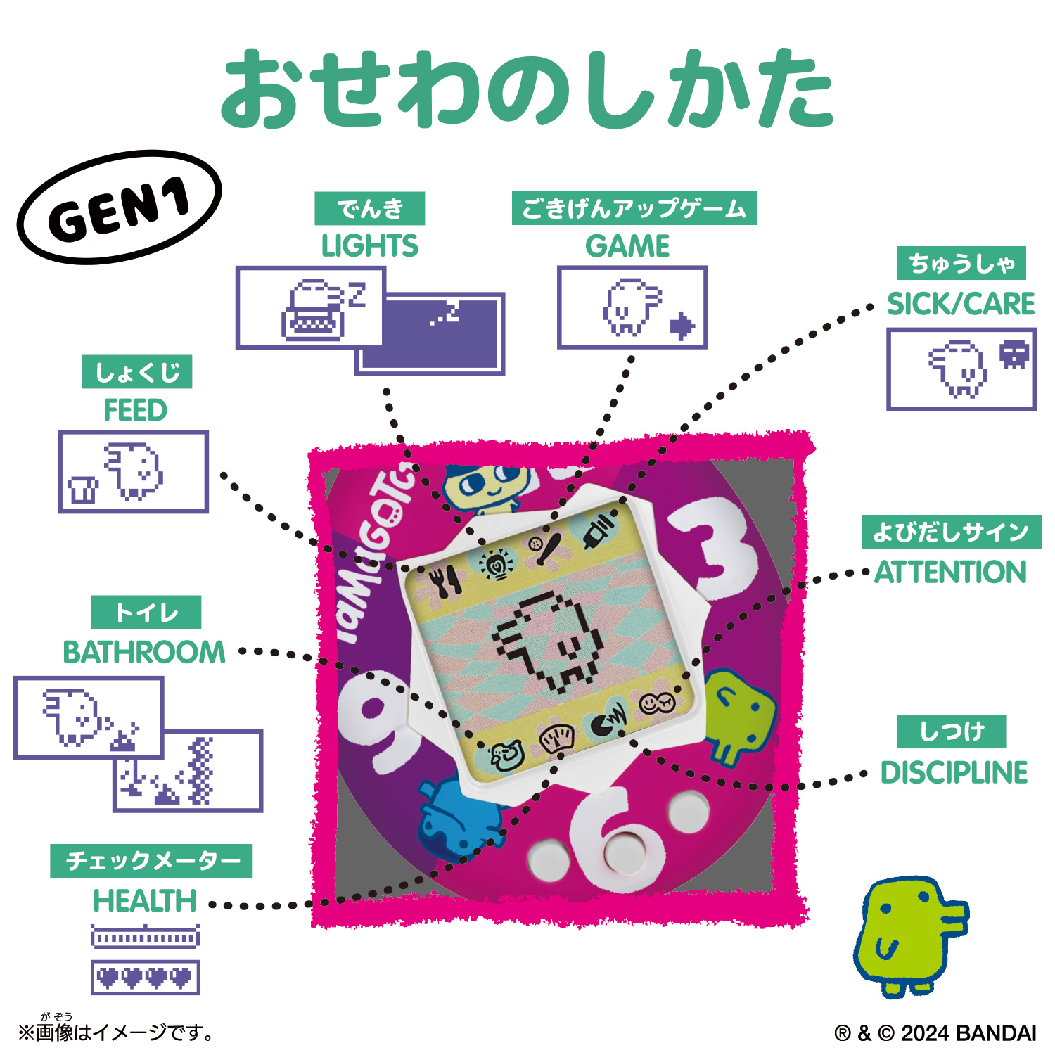 【新発売！！】たまごっち　オリジナル　GEN1 バンダイ US版 オリジナルたまごっち GEN #1 セレブレーション ネオン